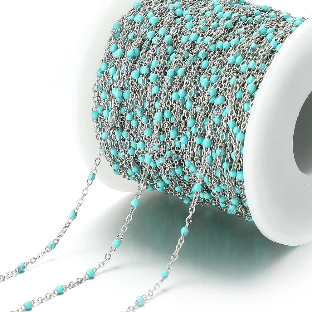 Cadena de eslabones de cuentas de esmalte dorado de acero inoxidable de 2M – Cadena DIY de aceite de goteo para collares, pulseras y suministros de fabricación de joyas