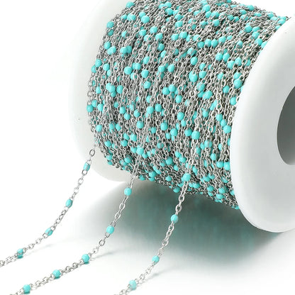 Cadena de eslabones de cuentas de esmalte dorado de acero inoxidable de 2M – Cadena DIY de aceite de goteo para collares, pulseras y suministros de fabricación de joyas