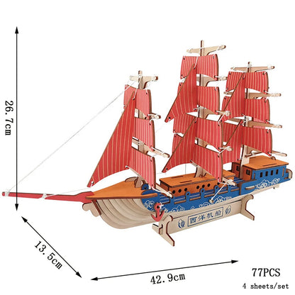 Maqueta 3D de Barco de Vela de Madera – Kit de Montaje de Barco de Madera DIY, Juguete Educativo de Construcción, Proyecto de Manualidades Creativo y Regalo de Fiesta para Niños