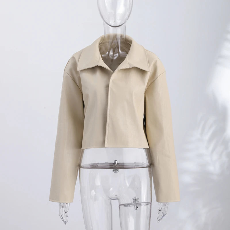 Women’s PU Leather Jacket – Long-Sleeve Stand Collar Zip-Up Coat, Casual Streetwear Outerwear for Autumn & Winter