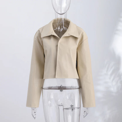 Women’s PU Leather Jacket – Long-Sleeve Stand Collar Zip-Up Coat, Casual Streetwear Outerwear for Autumn & Winter