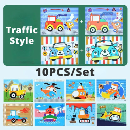 Lot de 10 puzzles autocollants 3D en mousse EVA – Kit de loisirs créatifs sur le thème des animaux de dessin animé pour l'apprentissage et le jeu créatif des enfants