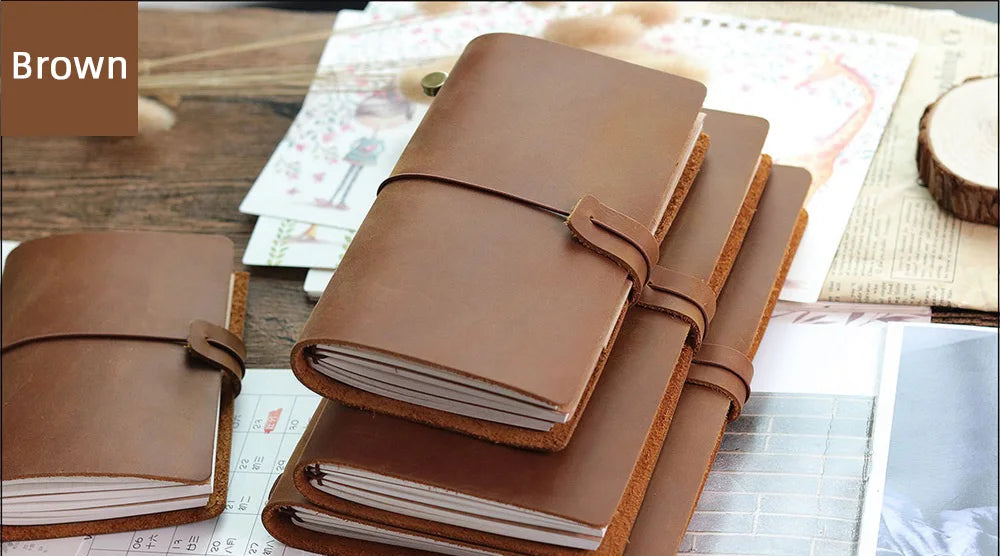 Genuine Leather Refillable Travel Journal – Handmade Retro Diary, Sketchbook & Notebook