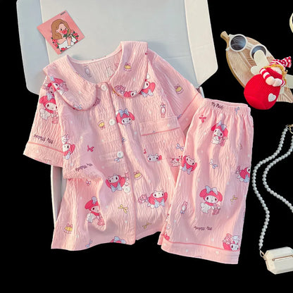 Girls Cotton Pajama Set – Soft Cloud Cotton Short Sleeve Button Front Sleepwear with Lace Trim for Summer