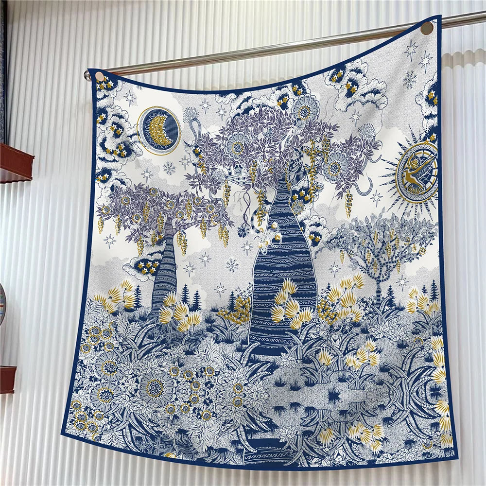 Foulard carré en soie 90 cm pour femme, motif floral, sergé de luxe, bandana, châle, hijab, cache-col, écharpe de tête