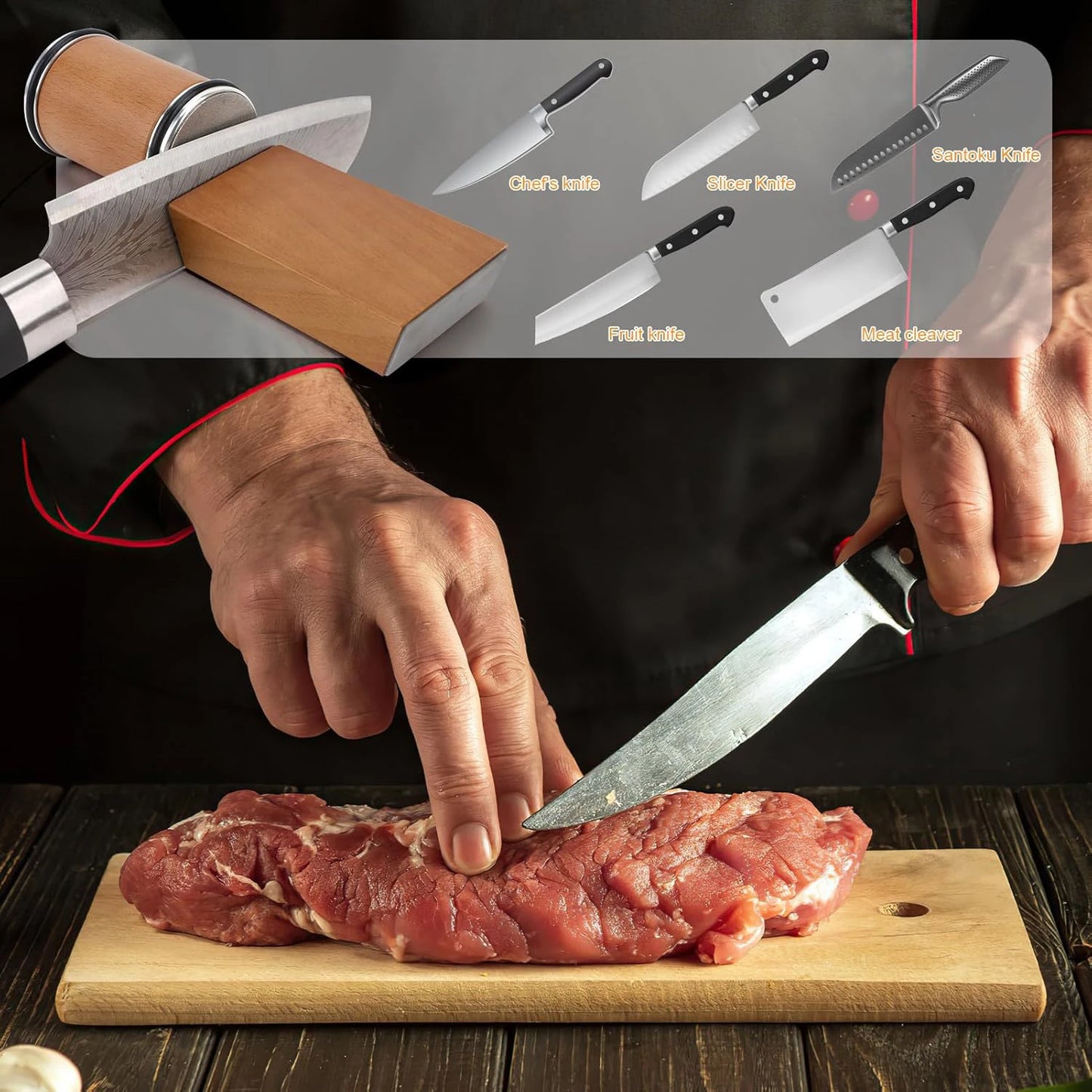 Juego de afilador de cuchillos rodante – Piedra de afilar de diamante con guía angular de 15° y 20° para cuchillos de cocina
