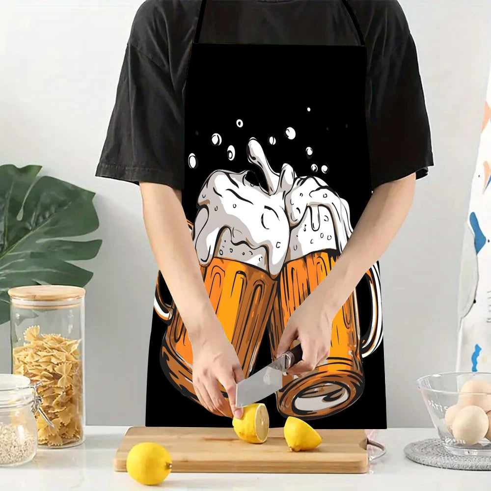 1PC Beer Festival Kitchen Apron – Creative Beer Mug Print Durable Cooking & Chef Apron for Home Cleaning, 50×70CM