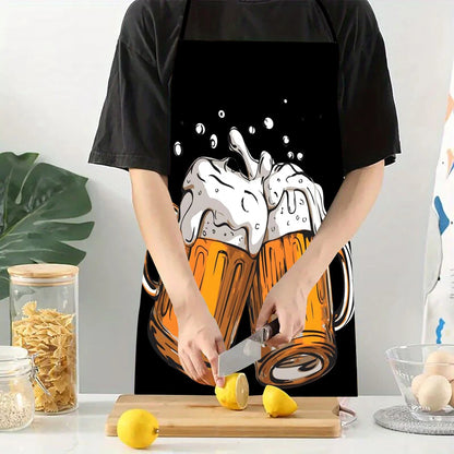 1PC Beer Festival Kitchen Apron – Creative Beer Mug Print Durable Cooking & Chef Apron for Home Cleaning, 50×70CM