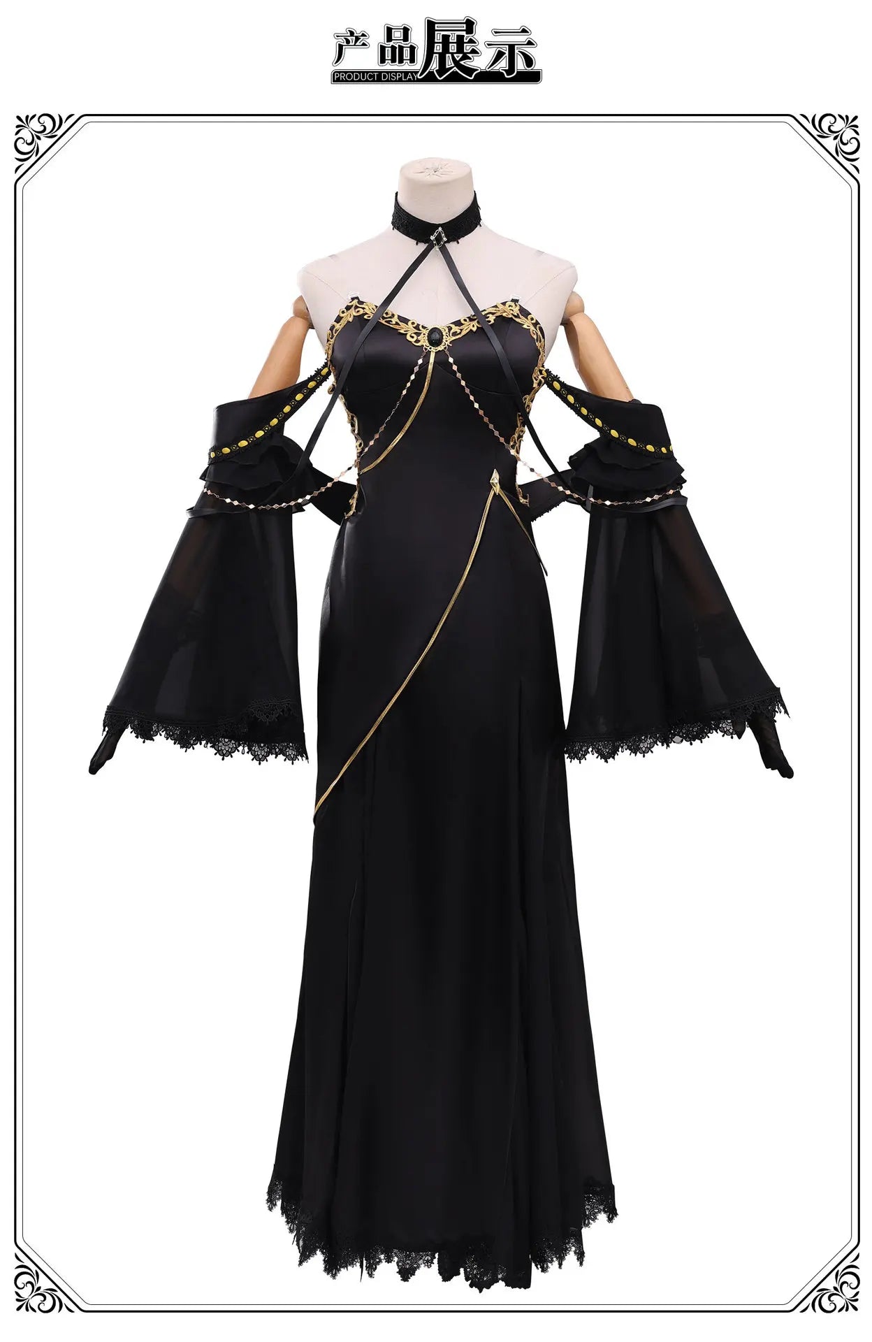 C.C. Cosplay Costume – Code Geass Black Lace Butterfly Long Dress Set with Wig (Anime Roleplay Outfit)