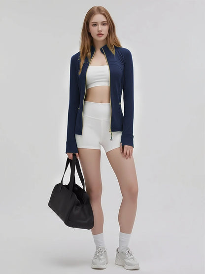 Women's Stand Collar Athletic Jacket – Long Sleeve Zip-Up Workout Top for Gym, Fitness & Casual Wear