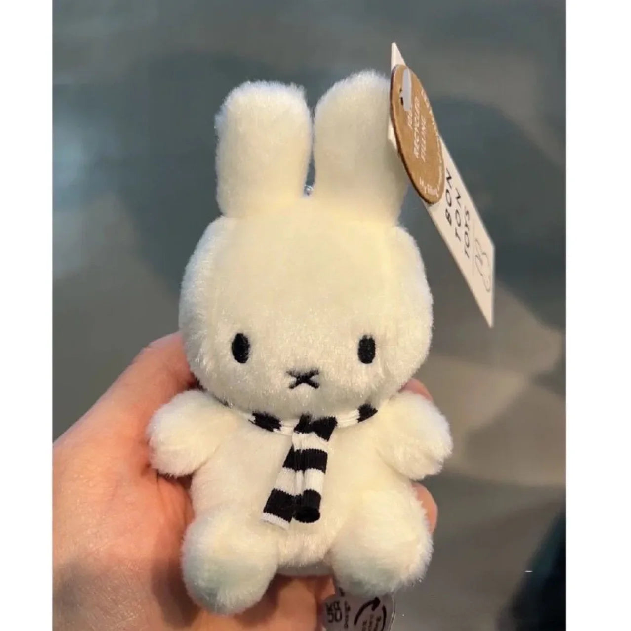 Kawaii Miffy Black & White Striped Scarf Hanging Doll – Cute Mini Figure Pendant Christmas Gift for Girls & Boys