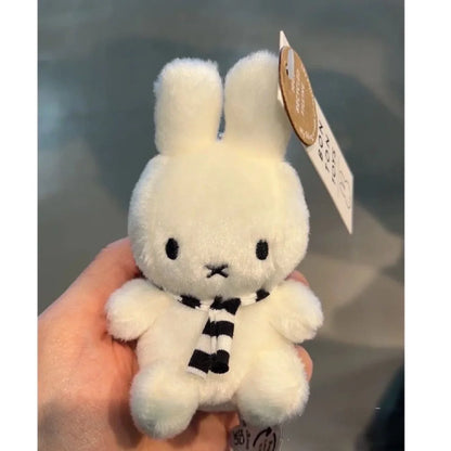 Kawaii Miffy Black & White Striped Scarf Hanging Doll – Cute Mini Figure Pendant Christmas Gift for Girls & Boys