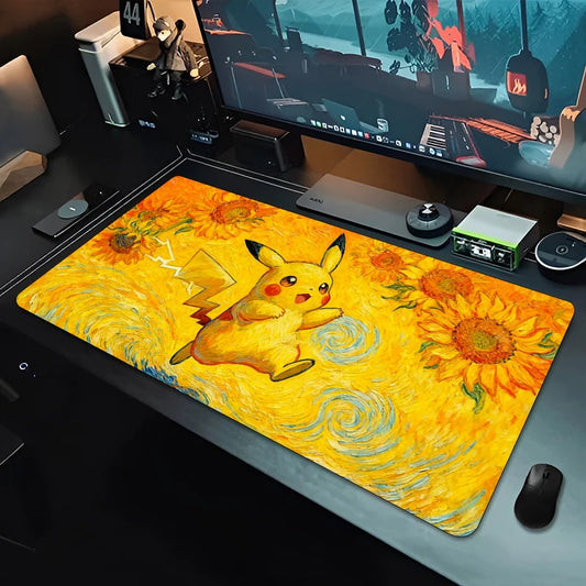 Alfombrilla de ratón gaming XXL inspirada en Pikachu | Alfombrilla de escritorio grande de anime para teclado y ratón