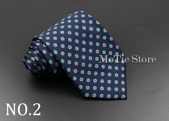 Men's 7.5cm Soft Silk Necktie – Floral & Dot Pattern Tie for Weddings, Business, Parties & Formal Wear
