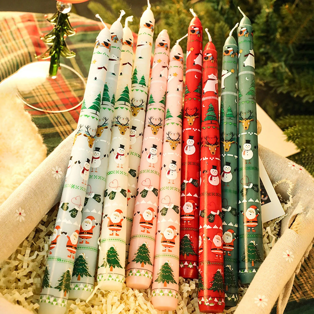 2PCS 10-Inch Christmas Candles – Tall Unscented Xmas Cartoon Candles with Holders, Winter Holiday Table & Home Decor