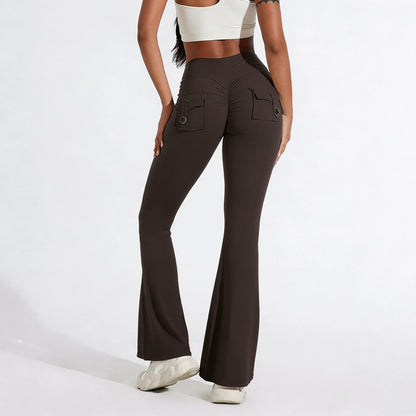 DIAS FIT JOY Pantalon de yoga évasé taille haute pour femme – Legging patte d'éléphant push-up avec poches, pantalon d'entraînement à séchage rapide pour la course, la gym, le fitness et l'exercice