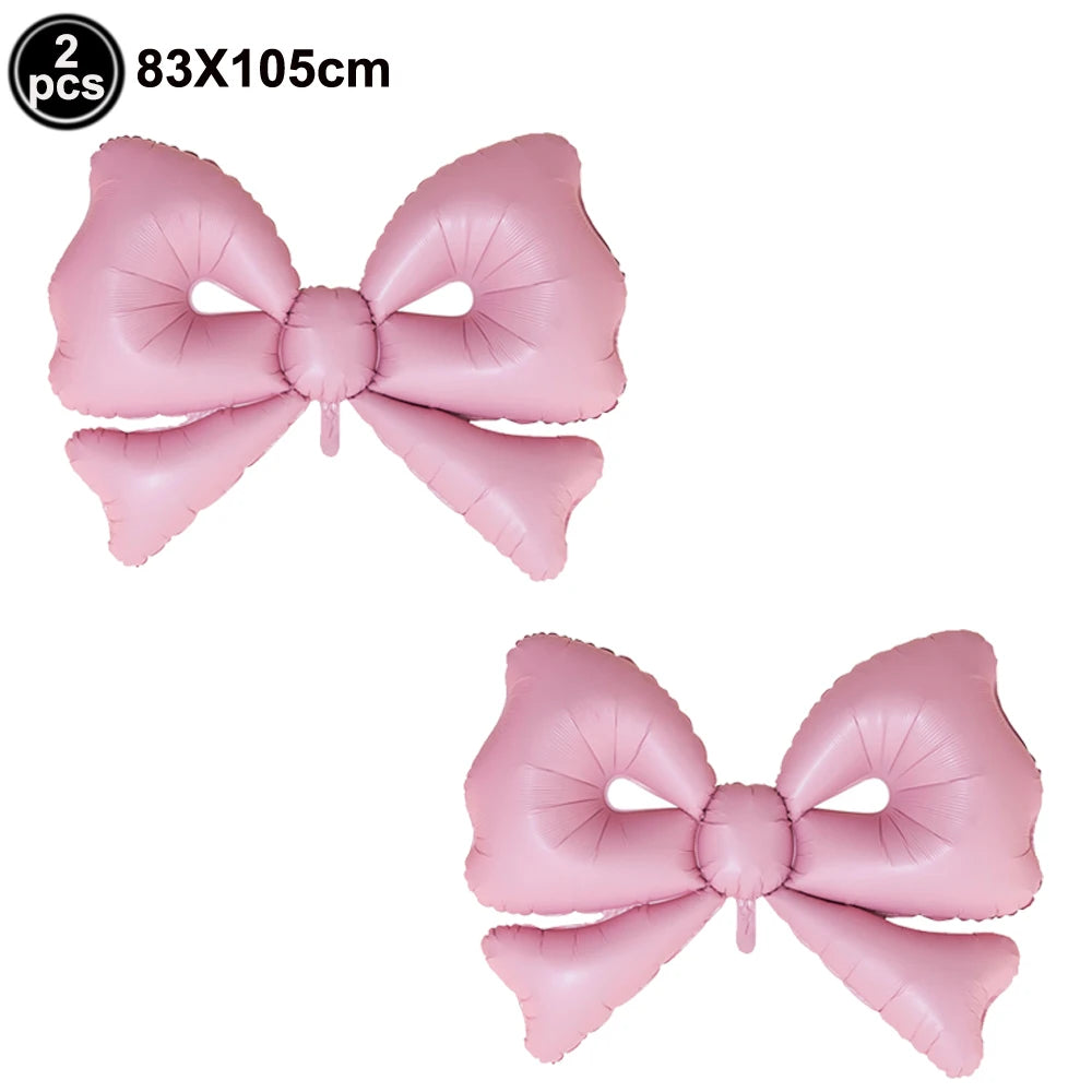Kit de Fête d'Anniversaire Rose – Thème Princesse Bannière, Ballons Nœud, Pailles, Assiettes en Papier Jetables, Serviettes et Gobelets Vaisselle Décorations pour Fêtes d'Anniversaire de Filles