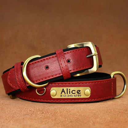 Collar de perro de piel sintética personalizado con placa de identificación grabada gratuita – Collar ajustable suave acolchado para perros pequeños, medianos y grandes