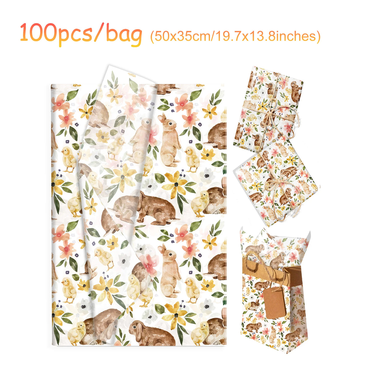 20/50PCS Retro Rabbit Tissue Paper – Cute Easter Snow Pear Gift Wrapping & Party Decoration Paper for Gifts, Packaging & Events