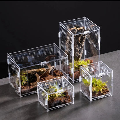 Clear Acrylic Reptile Terrarium Breeding Box – Transparent Nano Habitat Enclosure for Turtles, Arboreal Tarantulas, Bearded Dragons & Small Reptiles