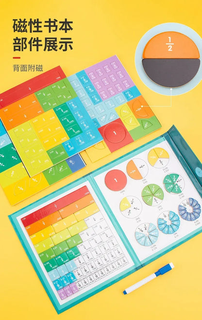 Livre d'apprentissage des fractions magnétiques Montessori – Jouet éducatif en bois pour enfants, compétences en arithmétique