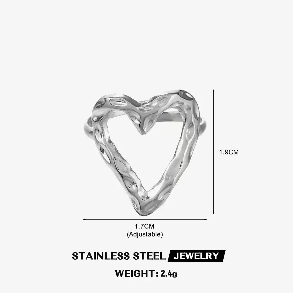 Gold Stainless Steel Heart Ring – Waterproof Hollow Heart Finger Ring for Women | Minimalist Fashion Jewelry Gift