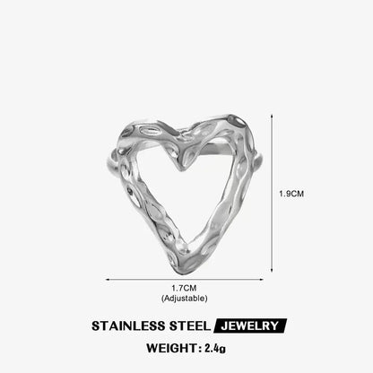 Gold Stainless Steel Heart Ring – Waterproof Hollow Heart Finger Ring for Women | Minimalist Fashion Jewelry Gift