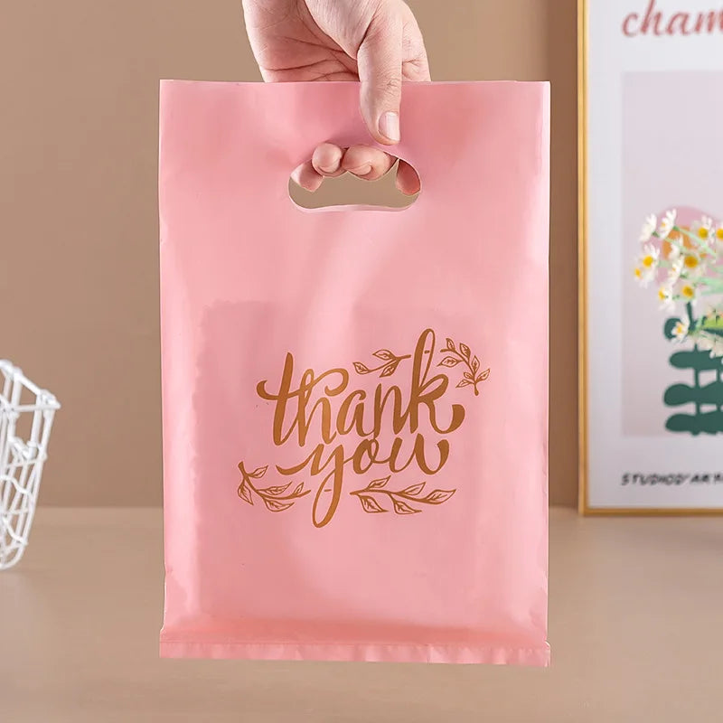 10/50/100 BOLSAS DE PLÁSTICO DE AGRADECIMIENTO – Bolsas de compras para pequeñas empresas, para bodas, cumpleaños, dulces, pasteles, tiendas minoristas y embalaje de regalos