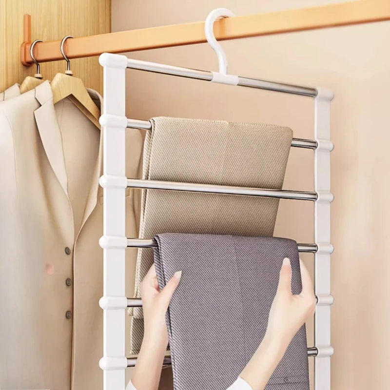 Cintre Multiple pour Pantalons – Organisateur de Placard Gain de Place avec Pinces Antidérapantes pour Pantalons, Jeans et Rangement de Vêtements