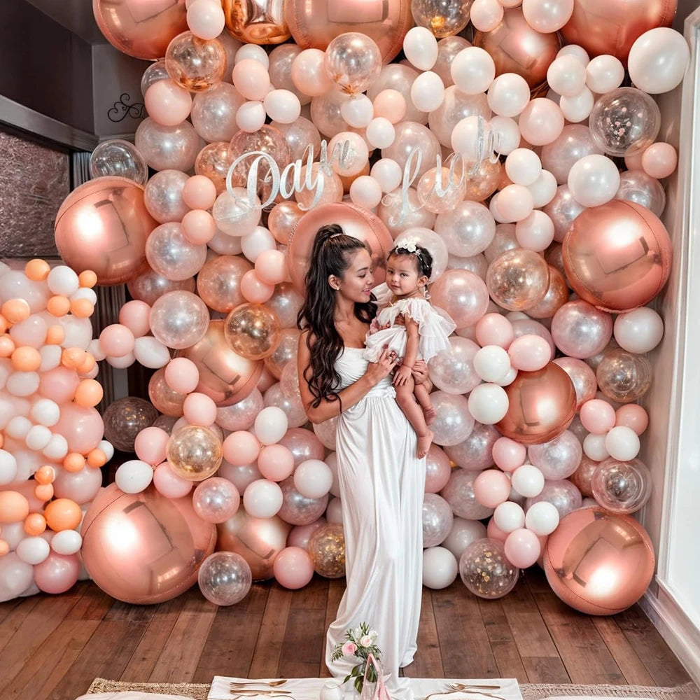 Globos metálicos redondos de aluminio 4D – Decoraciones para fiestas de cumpleaños, bodas y revelaciones de género en oro rosa y plata