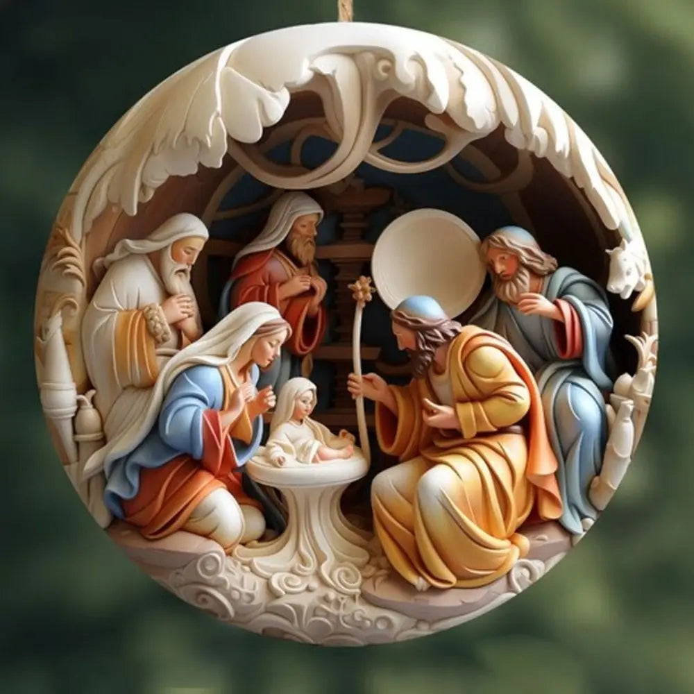 Acrylic Painted Nativity Christmas Ornament – Hangable Religious Pendant Decoration for Christmas Tree, Holiday Home Decor & Gifts
