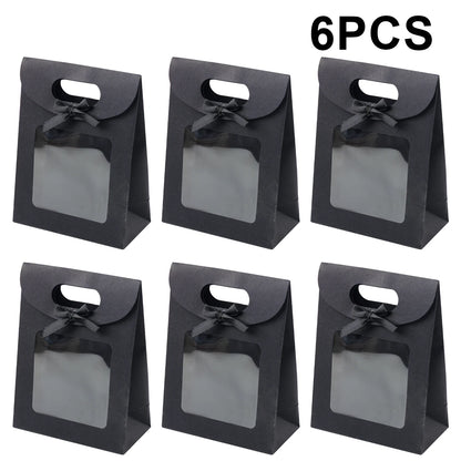 6/12 Bolsas de regalo de papel kraft con ventana para galletas, dulces, recuerdos de boda, regalos de Navidad y embalaje de fiesta reutilizable
