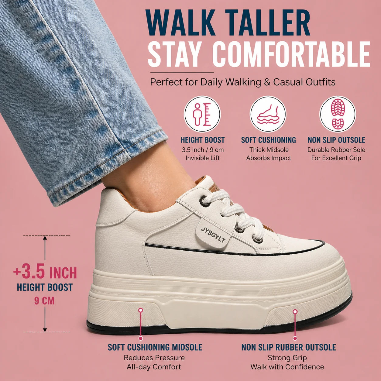 Zapatillas deportivas de mujer con cuña oculta, plataforma de 9 cm, calzado grueso cómodo e informal para caminar