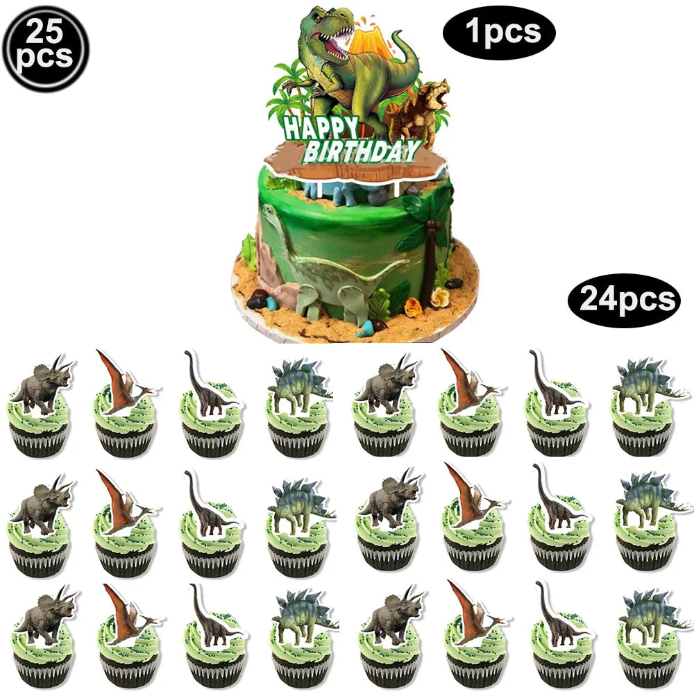 Jurassic Dinosaur Birthday Party Supplies – Dinosaur Fossil-Themed Disposable Plates, Cups & Napkins for Kids' Party Decorations