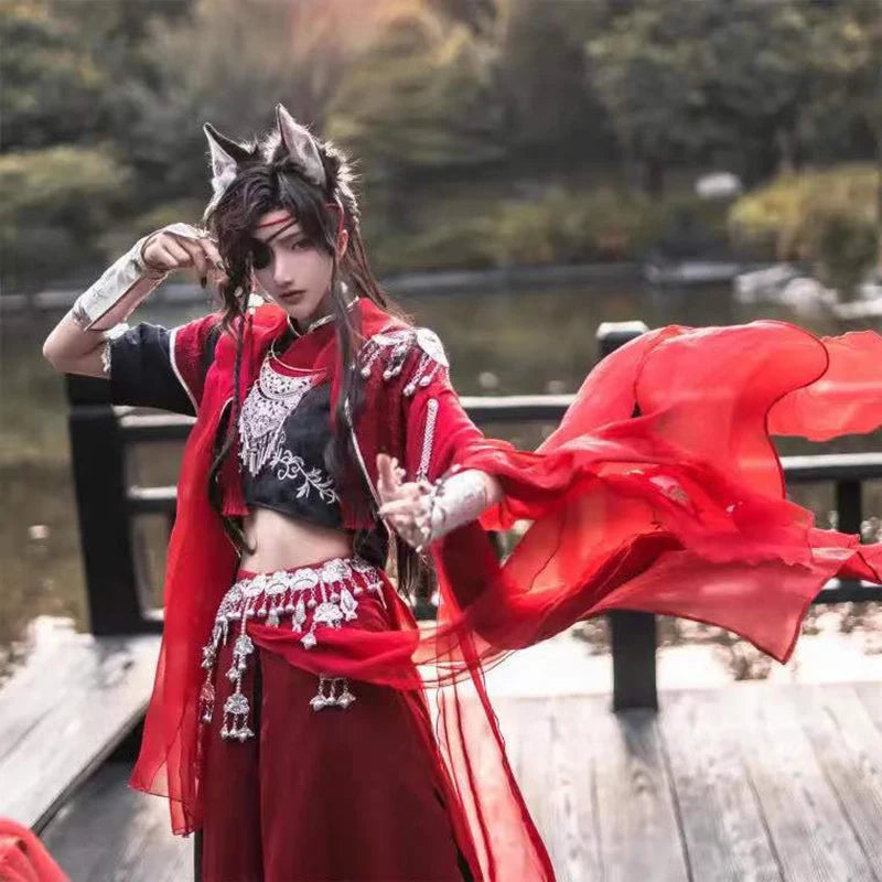 Heaven Official’s Blessing (Tian Guan Ci Fu) Hua Cheng Cosplay Costume – Red Chinese Hanfu Uniform Outfit for Halloween, Roleplay & Anime Events