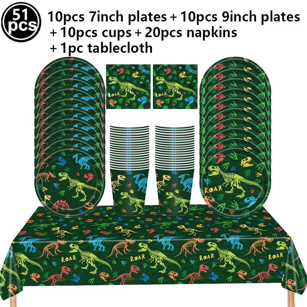 Jurassic Dinosaur Birthday Party Supplies – Dinosaur Fossil-Themed Disposable Plates, Cups & Napkins for Kids' Party Decorations