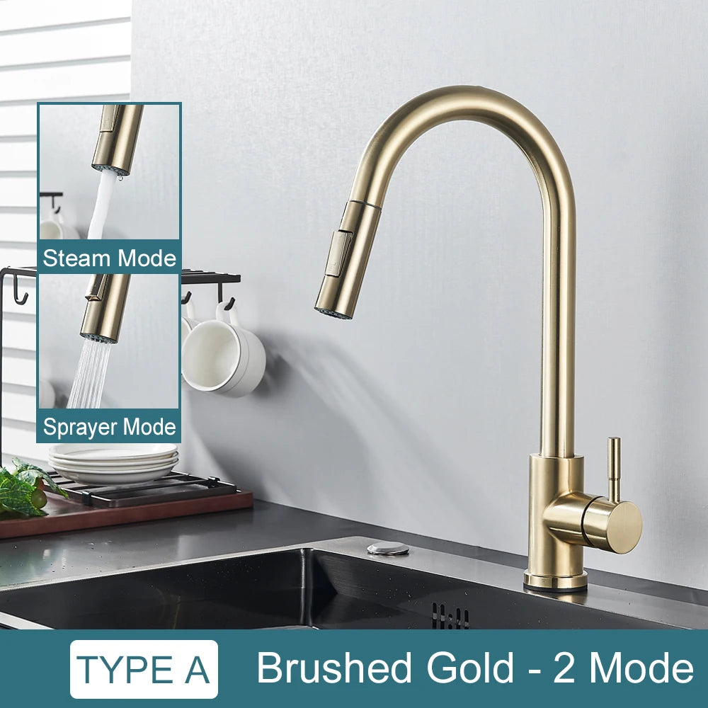 Black Kitchen Faucet – Single-Handle Pull-Out Mixer Tap with 2-Function Spray, Hot & Cold Water, Deck-Mounted Sink Faucet