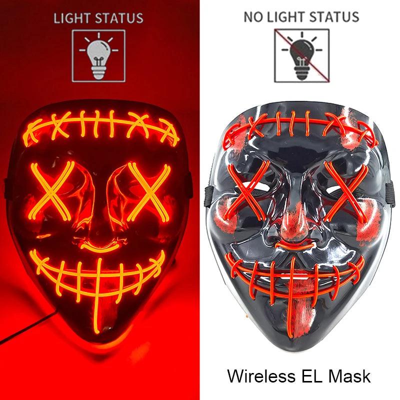 Masque LED sans fil Purge – Masque néon lumineux pour Halloween, fêtes et festivals