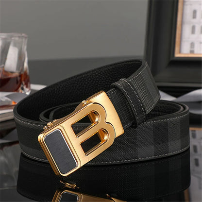 Men's Genuine Leather & Canvas Belt 3.4cm Classic Buckle Casual Jeans Waist Belt