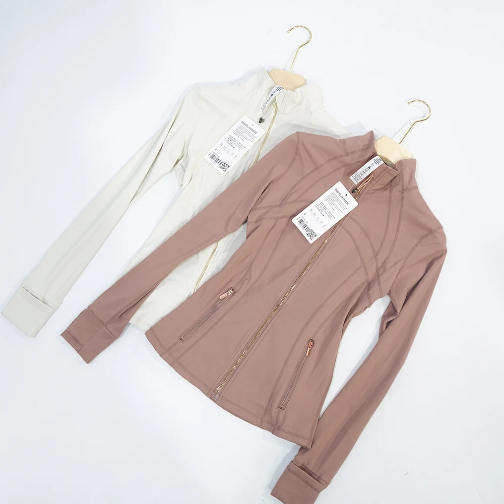 Chaqueta de yoga de mujer ajustada con cremallera – Top deportivo de cuello alto de secado rápido para gimnasio, running y fitness