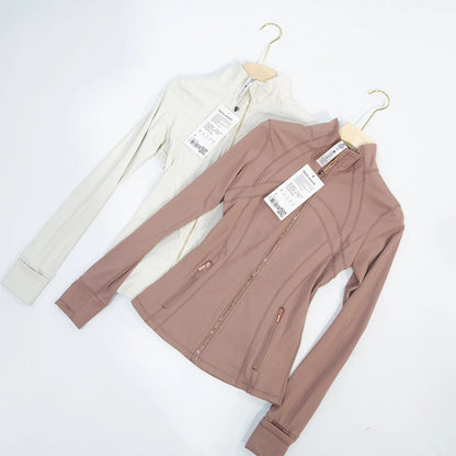 Chaqueta de yoga de mujer ajustada con cremallera – Top deportivo de cuello alto de secado rápido para gimnasio, running y fitness