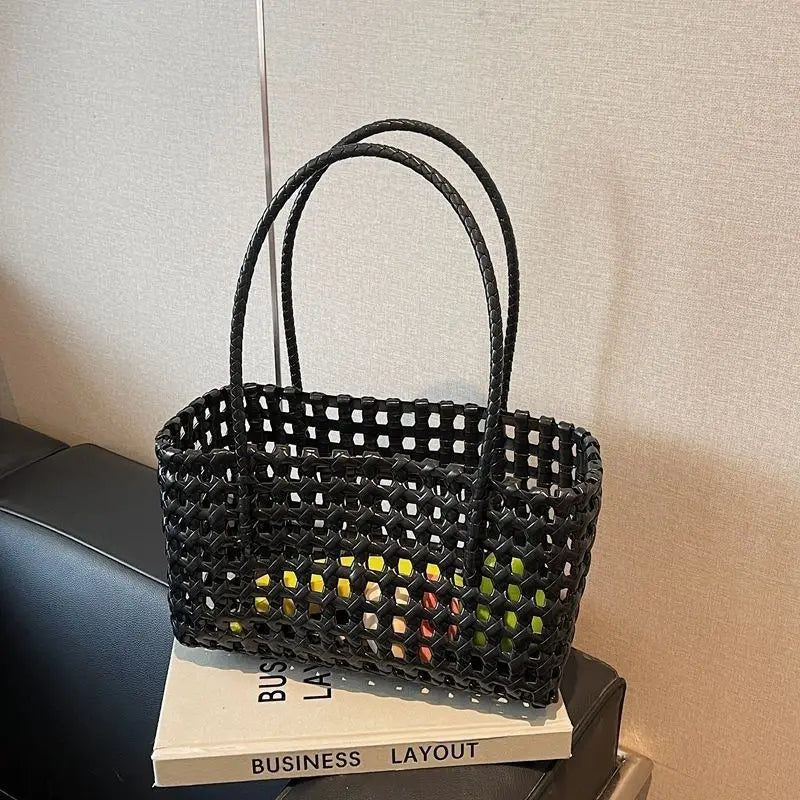 Bolso Cesta de Paja Tejido a Mano para Mujer – Bolso de Hombro de Ratán, Bolso de Playa de Verano para Mujer, Cartera de Viaje de Diseño para Compras, Vacaciones y Salidas Casuales