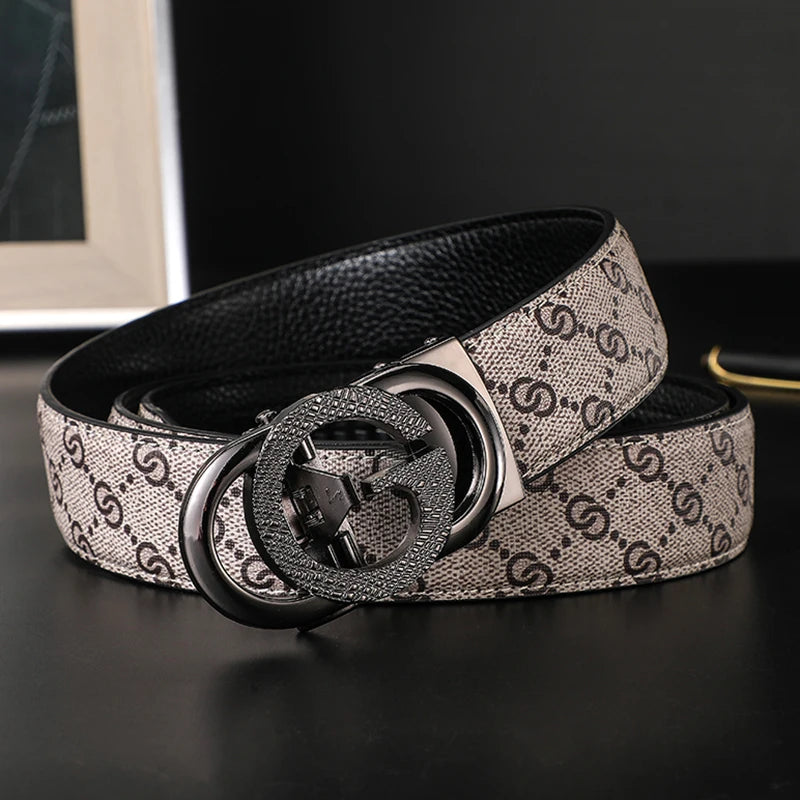 Men's Luxury-Style Canvas & Leather Belt – Automatic Buckle Designer-Style Waist Belt for Business, Jeans & Casual Everyday Wear