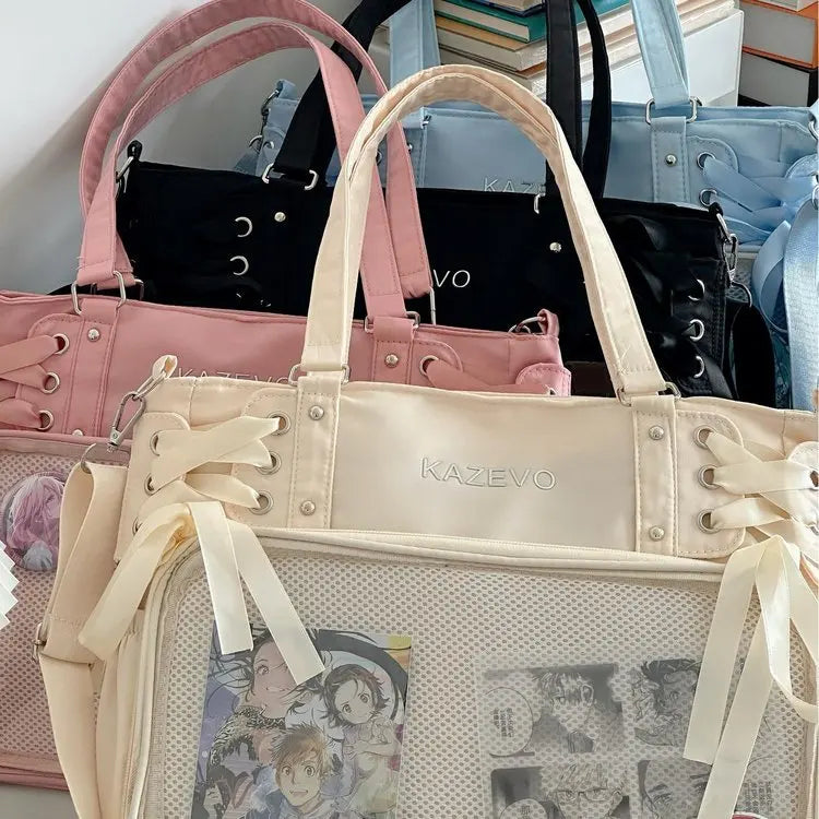 Bolso Bandolera con Lazo Estilo Universitario – Bolso de Hombro de Gran Capacidad para Chicas, Bolso Ita de Moda JK, Bolso de Mano con Acento de Lazo para Libros Escolares, Material Escolar y Uso Diario