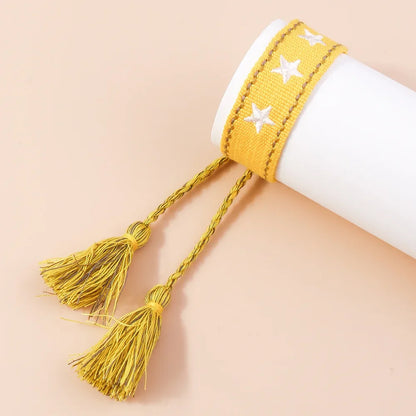 Pulsera de estrella bordada bohemia – Correa de muñeca tejida a mano con borlas para mujer | Regalo de joyería de moda étnica