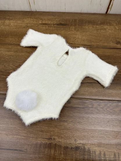 Newborn Photography Props Set – Knitted Rabbit Doll Outfit with Baby Cosplay Glasses, Cute Infant Photoshoot Accessories & Photo Studio Decor