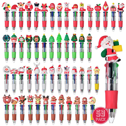30PCS Cute Cartoon 4-Color Ballpoint Pens – Mini Pocket Kawaii 3D Pens for Kids, Christmas Student Prizes, School & Office Stationery