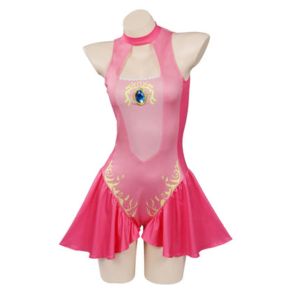 Princess Peach Cosplay Costume – Pink Fantasy Dress Set with Crown (Adult Women Halloween/Carnival Party Outfit, Includes Swimsuit Style Disguise)
