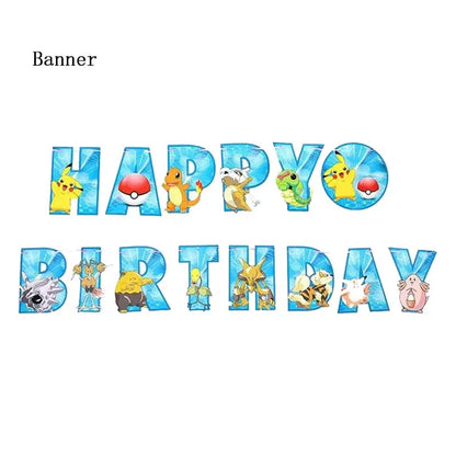 Pokémon Theme Birthday Party Decorations – Cartoon Pokémon Go Tableware Set (Cups, Plates & Pikachu Balloons) for Baby Shower & Party Favors