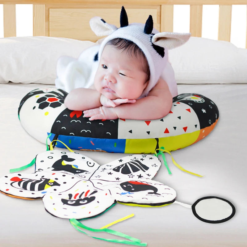 Coussin de Temps sur le Ventre pour Bébé et Jouet Sensoriel à Contraste Élevé – Coussin de Soutien Réversible Noir et Blanc pour Nouveau-né pour le Redressement de la Tête et le Développement Précoce